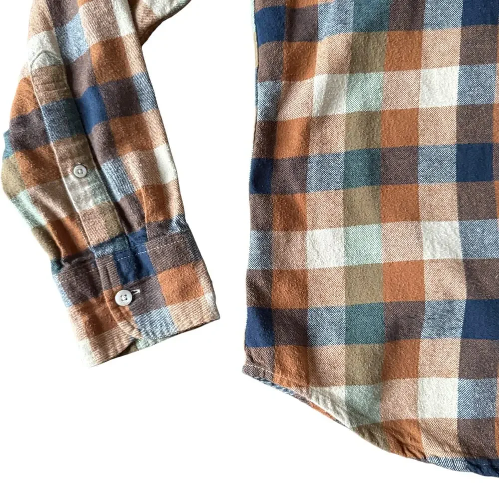 J.Crew Men's Brown Green & White Buffalo Check Long Sleeve Flannel Shirt- Size M